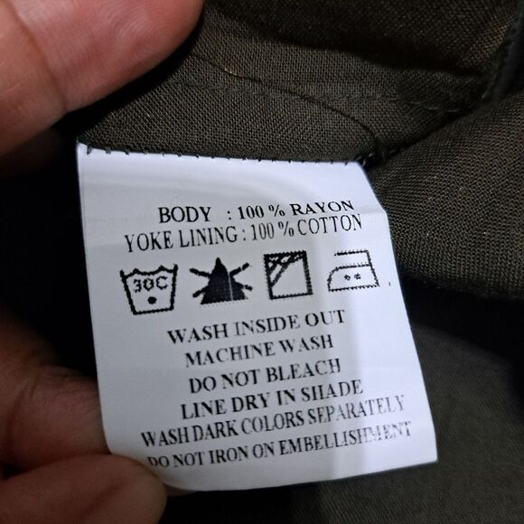 Fusion Printed Cultural Boho Tiered Paisley Midi Dress Olive/Pink Medium NWT - Picture 7 of 14